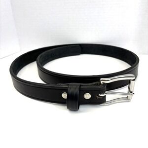 Amish Made Black Leather Work Belt Mens 40 Silver Buckle Adjustable Heavy Duty